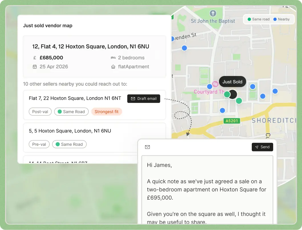 Just sold vendor map showing nearby sellers to approach